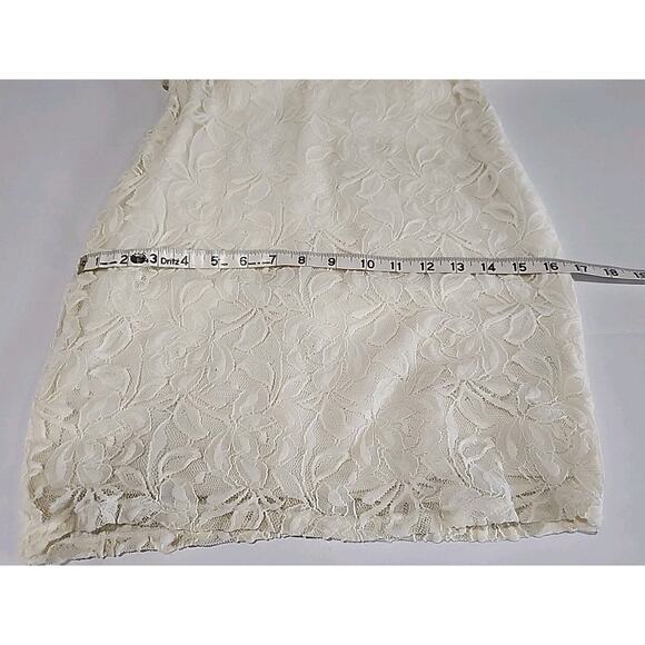 Material Girl Bodycon Dress Size Medium Ivory Lace Lined Sheer Hem & Sleeves0 - Picture 9 of 10